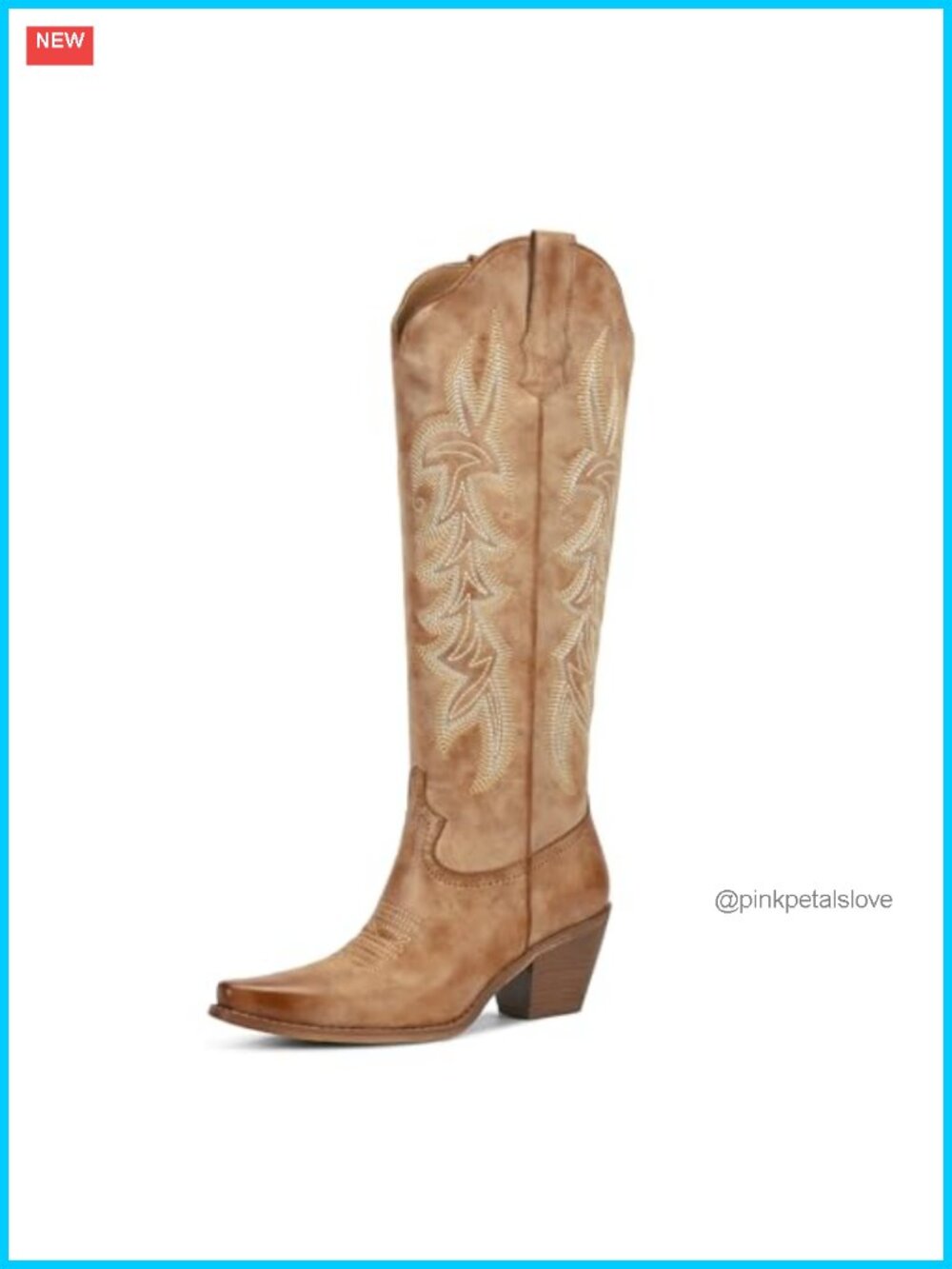 PU Leather Pointed Toe Knee High Western Cowboy Boots